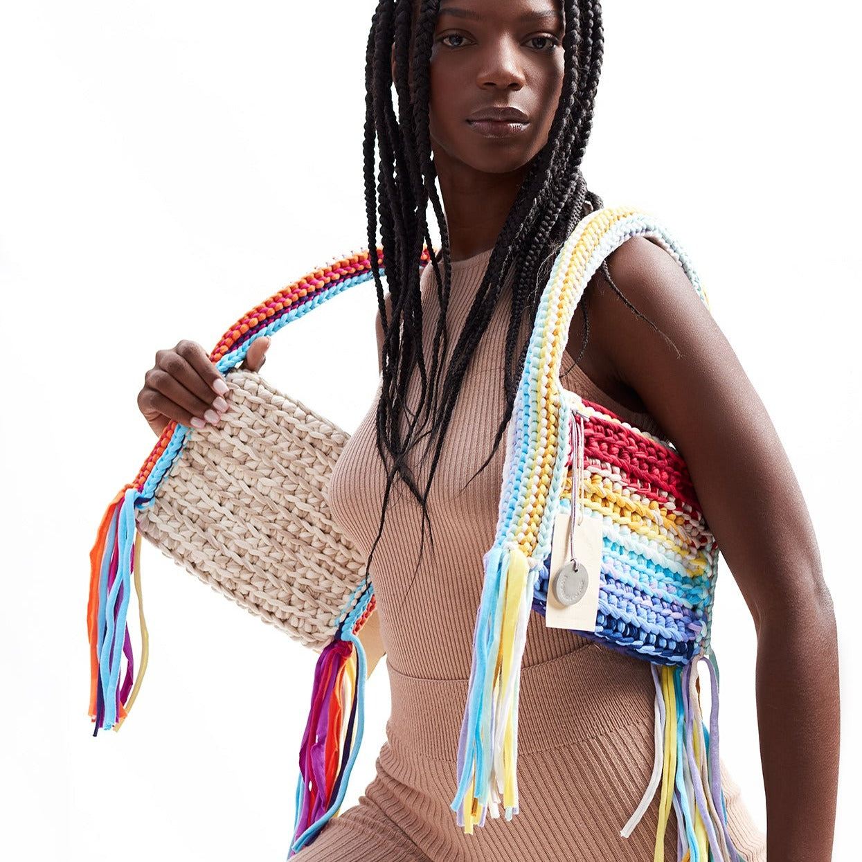 The iconic bag in white rainbow