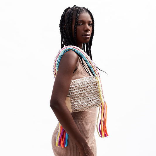The iconic bag in white rainbow
